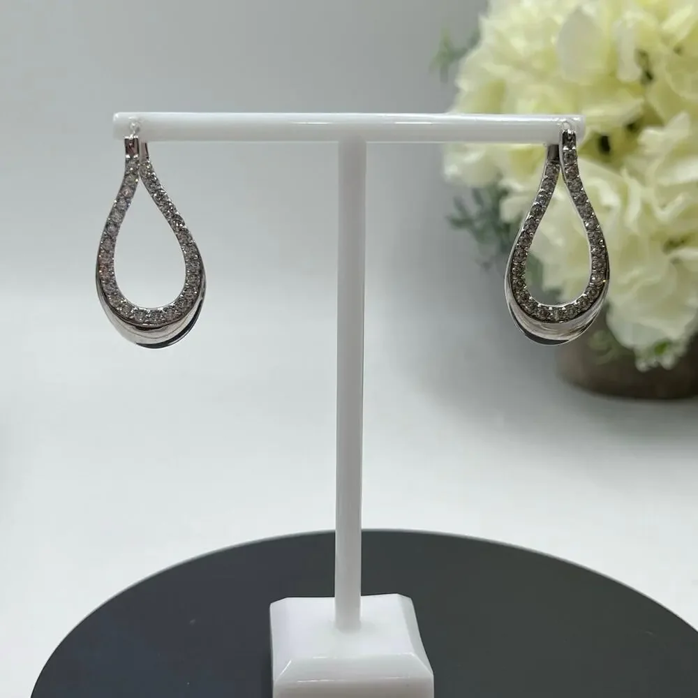 Vintage Designer CZ 925 Sterling Silver Twisted 3D Leverback‎ Dangle  Earrings